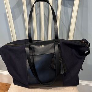 Cuyana Navy and Black Tote Bag with Tassel Accents Satchel